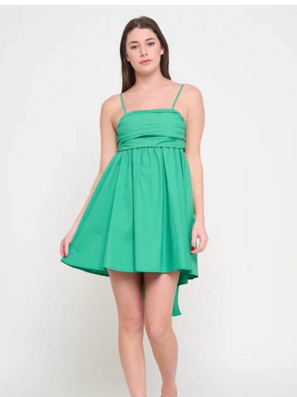 Green Babydoll Mini Dress With Bow